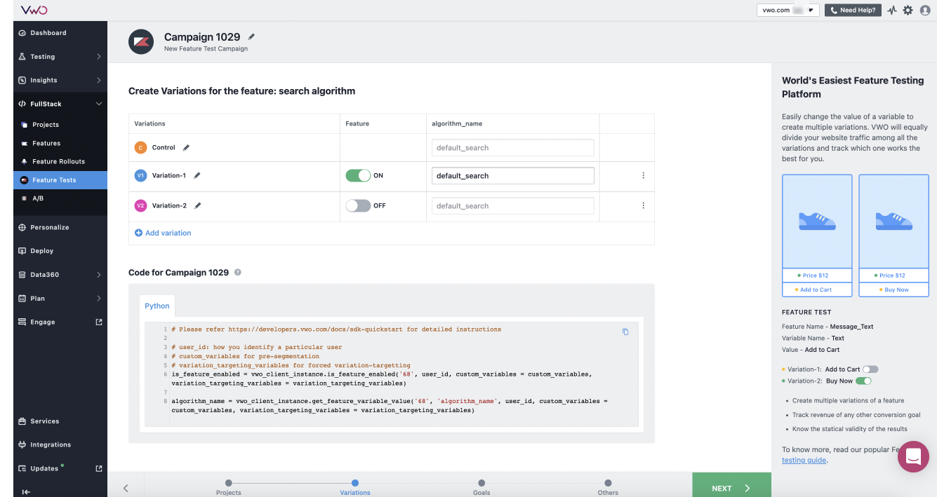 screenshot of VWO Fullstack